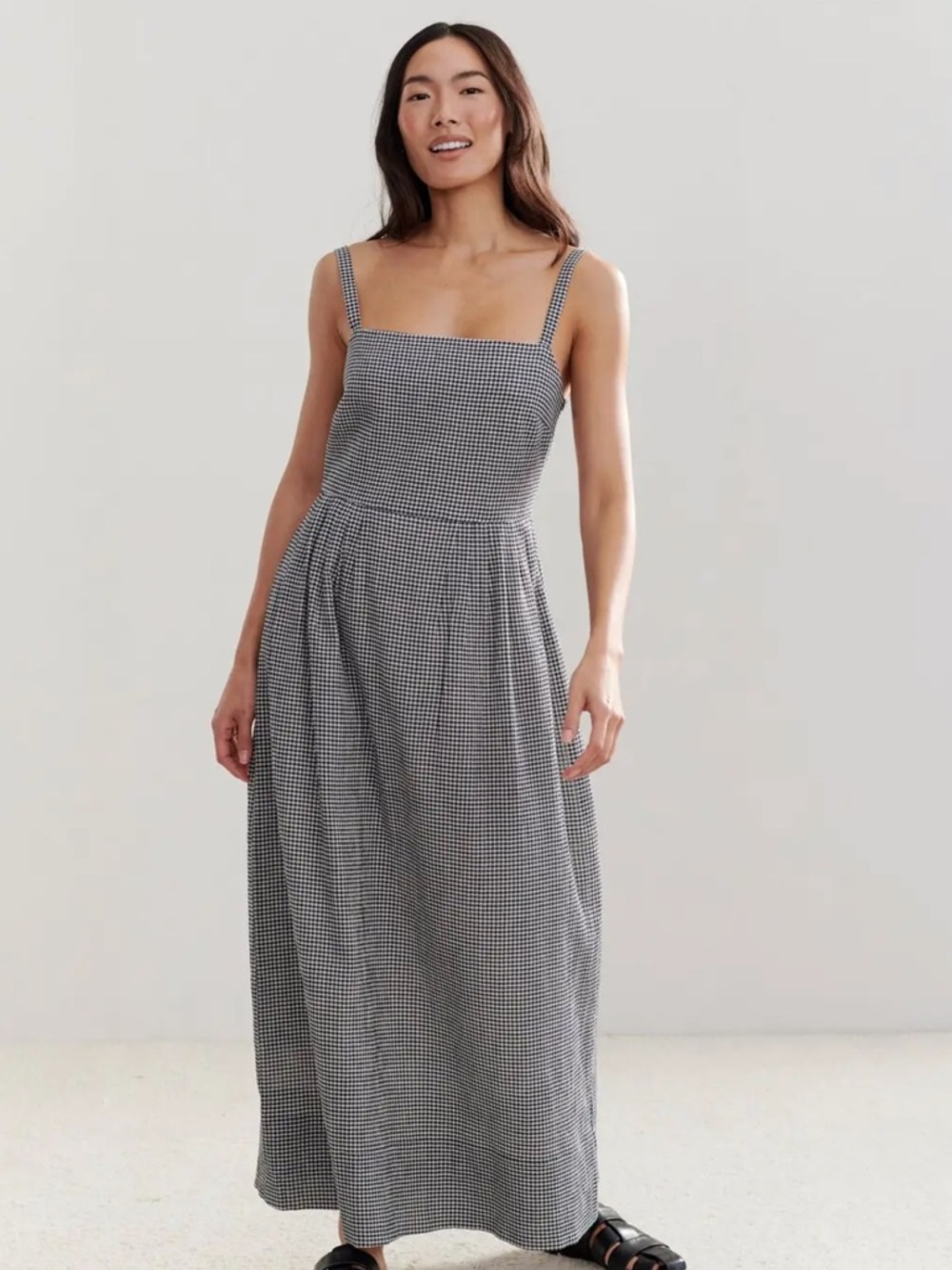 Jenni Kayne Black and White Gingham Strap Garden Maxi Dress